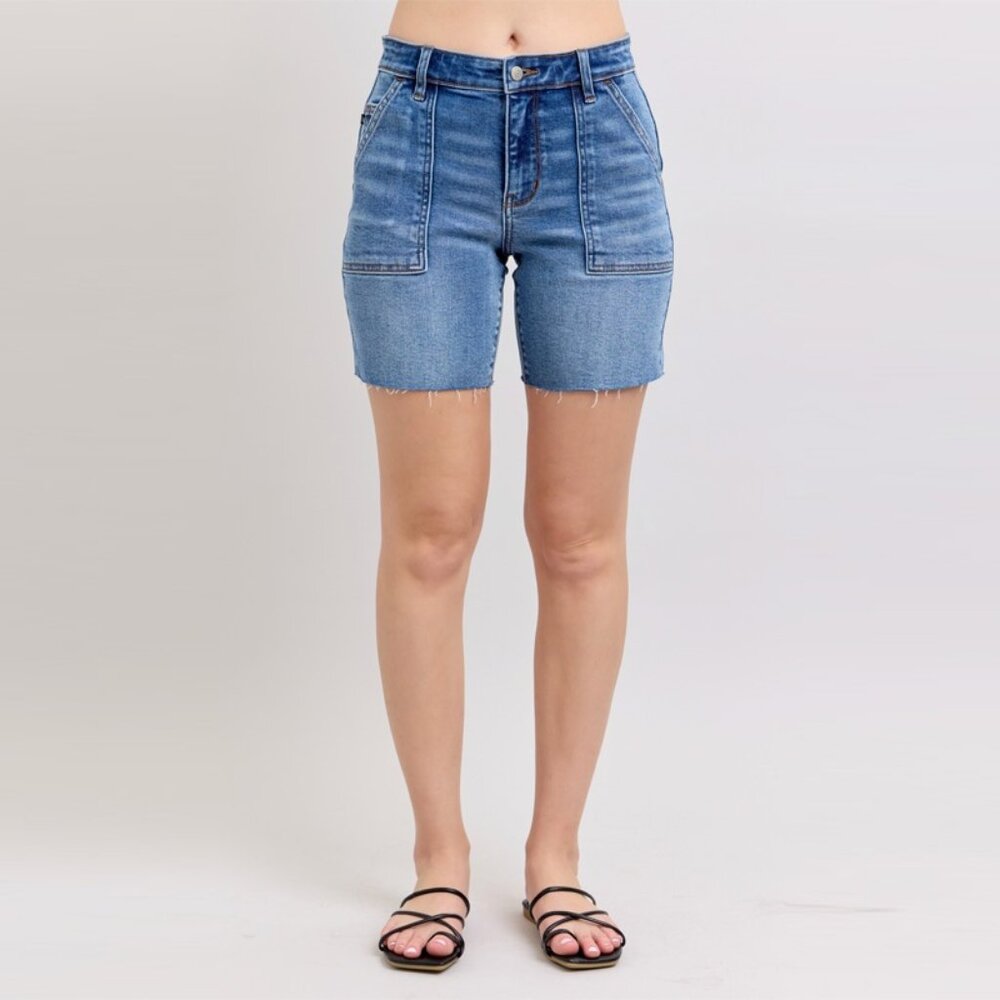 Judy Blue Mid Rise Bermuda Cutoff Shorts